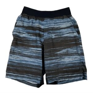 Lululemon Athletic THE Shorts‎ Surge Black Blue Striped Mens Size M  9.5” Inseam
